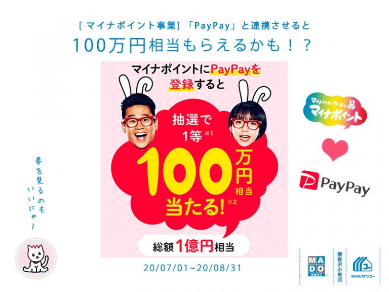 マイナポイント：PayPayと連携で100万円相当の夢みれる！？